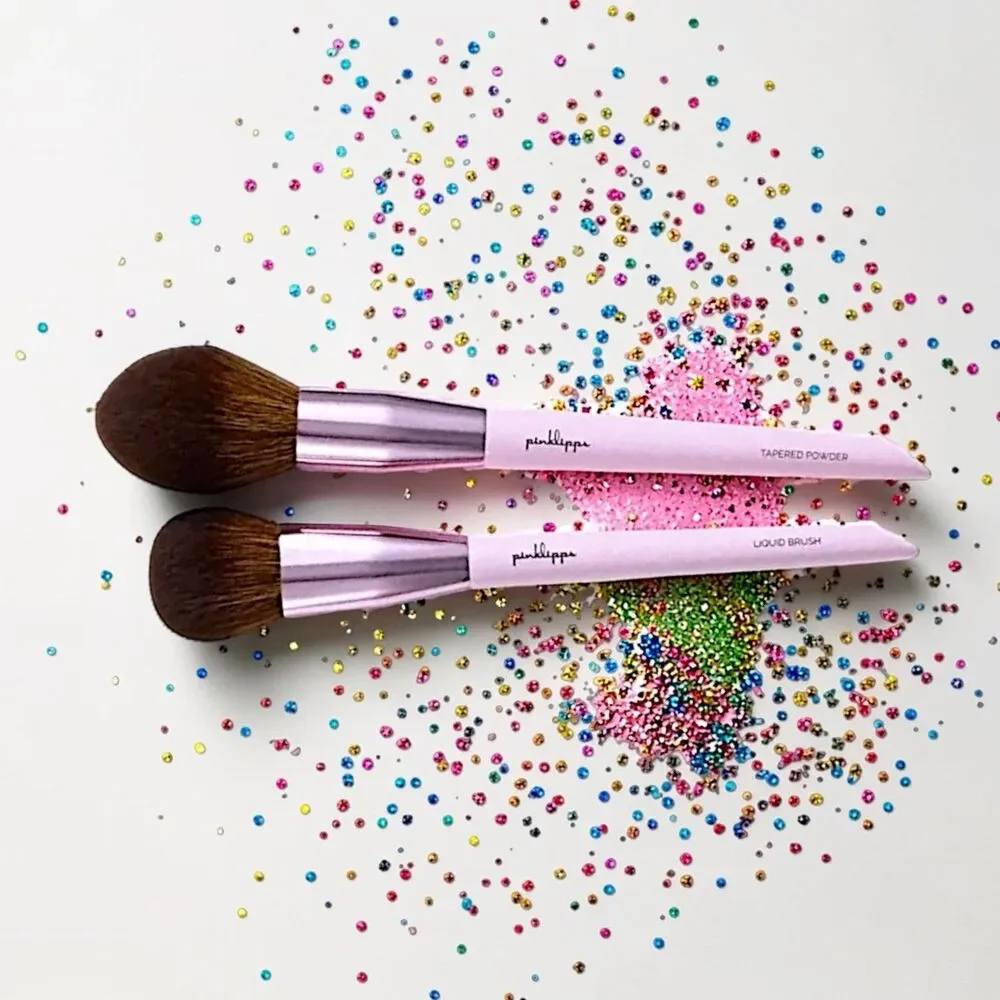 PinkLipps Cosmetics Makeup Brush Set Liquid Brush & Tapered Brush Set NWOB